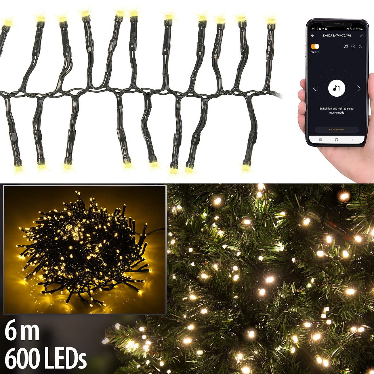 Lunartec Licht-Dekoration WLAN Büschel-Lichterkette 600 LED