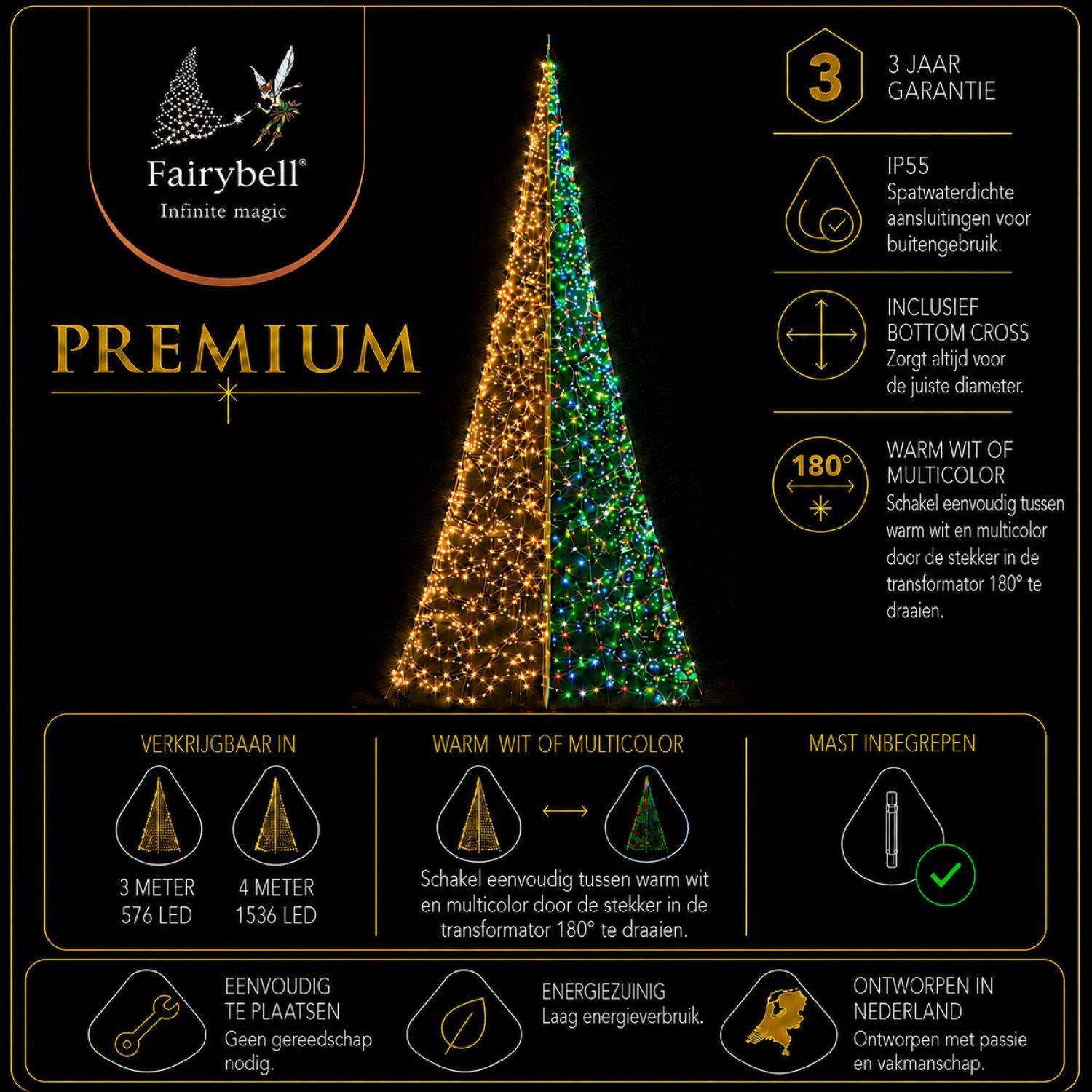 Fairybell Premium Weihnachtsbaum 4 m 1536 LED Luminous Switch