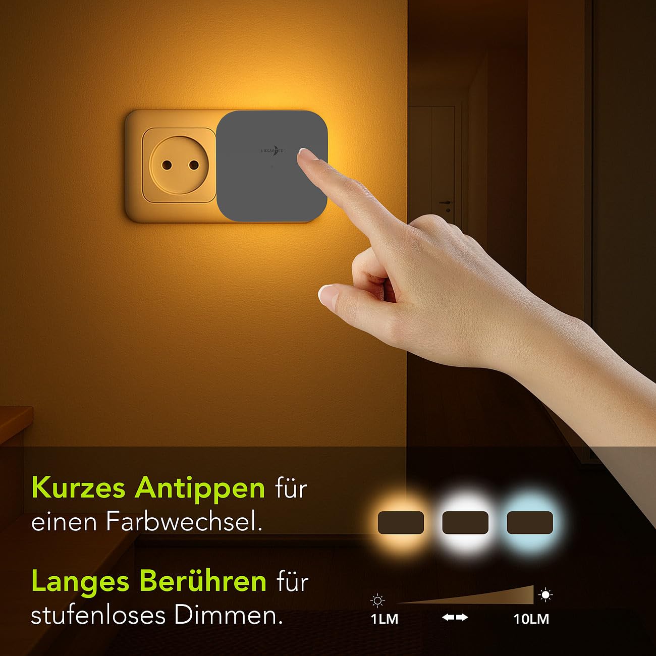 Lunartec Innenbeleuchtung 4er Steckdosen-Nachtlicht CCT dimmbar