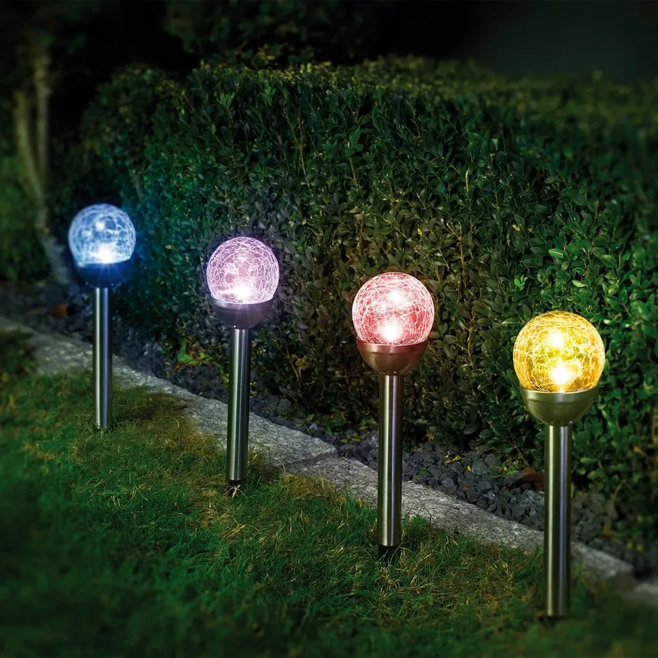 Bonetti Solar Lights Solarlampen 4er-Set RGBW Edelstahl