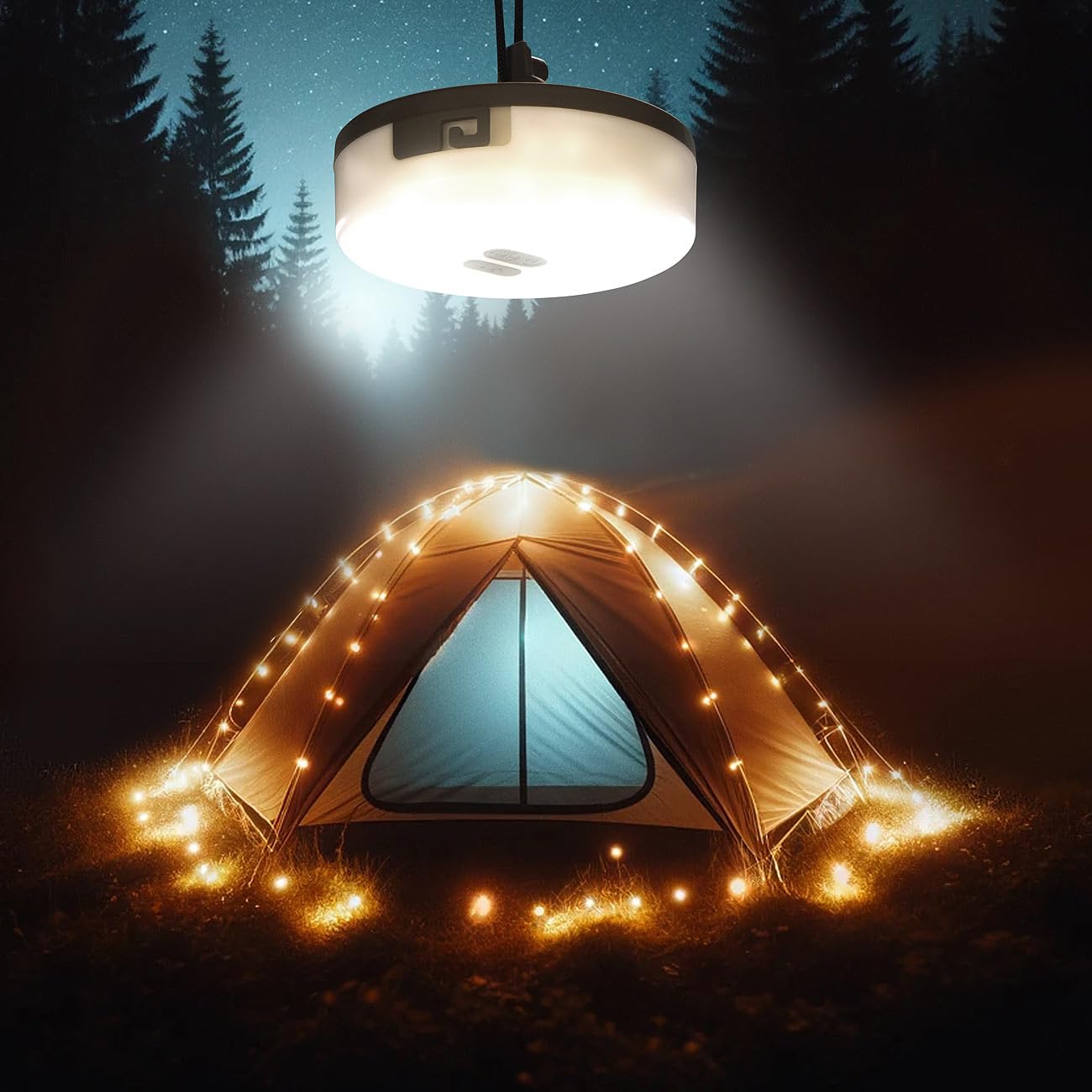 Lunartec Licht-Dekoration 2in1 Campingleuchte 10 m 130 LEDs weiß