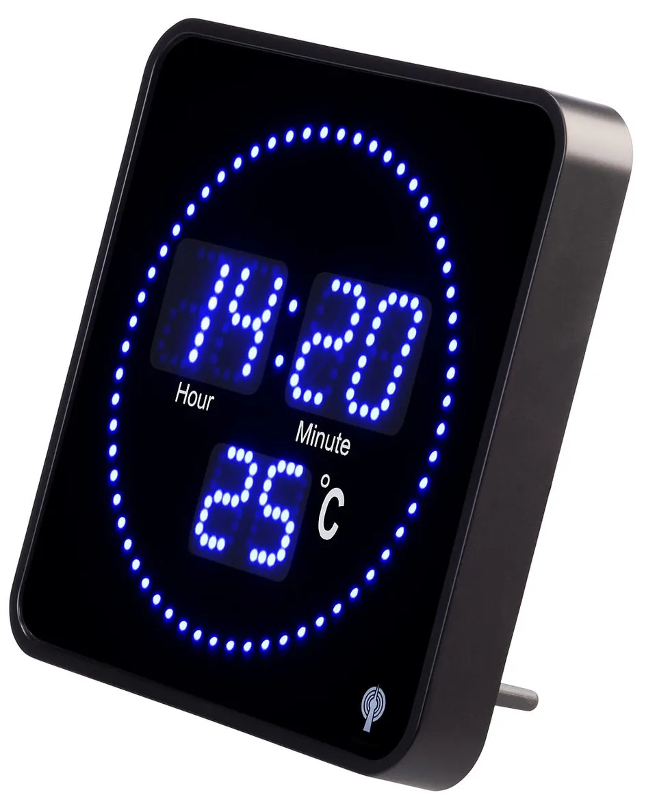 Lunartec LED-Uhren Funk-Wanduhr digital Temperatur blaue LEDs