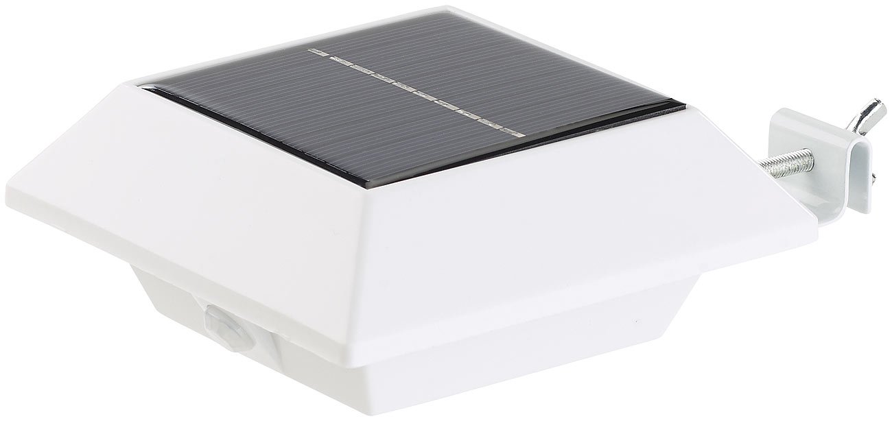 Lunartec Außenbeleuchtung NX-5564 Solar-Dachrinnenleuchte weiß mit Bewegungsmelder