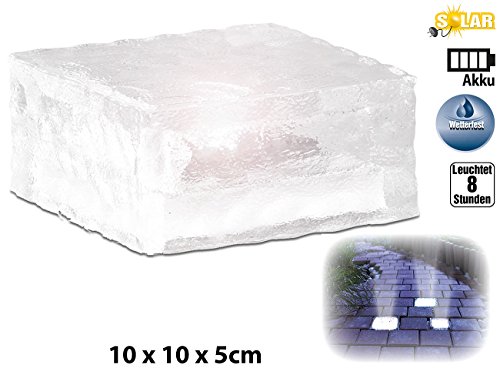 Lunartec Außenbeleuchtung Solar-Glasbaustein 10x10cm warmweiß