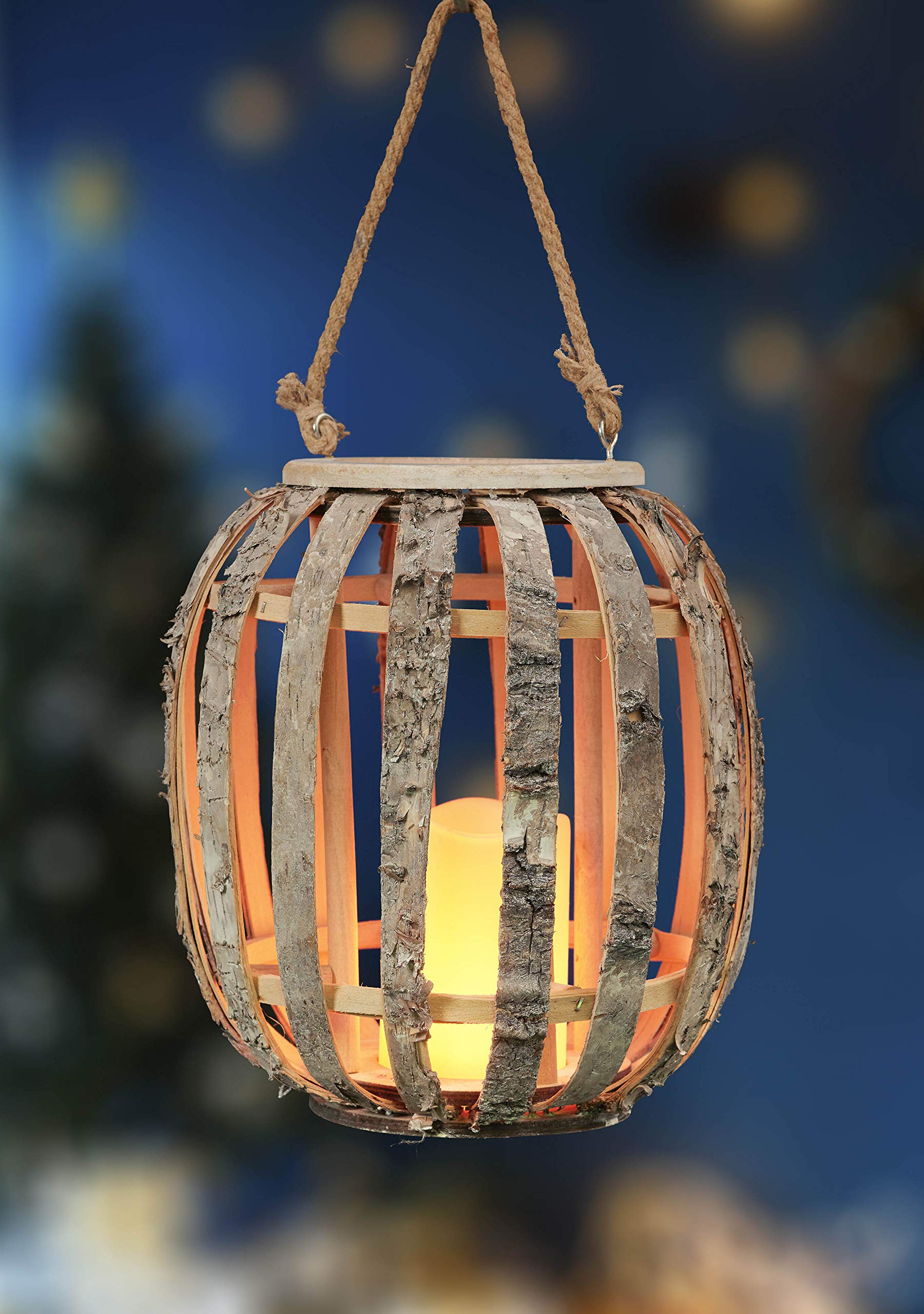 Bonetti LED Laterne Birkenholz mit LED-Kerze 28 cm batteriebetrieben