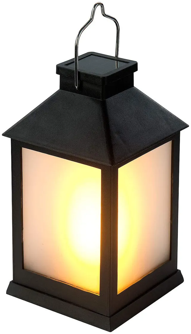Lunartec Außenbeleuchtung Solar-Laterne Flammeneffekt schwarz 12 LEDs