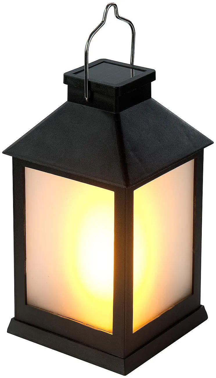 Lunartec Außenbeleuchtung Solar-Laterne Flammeneffekt schwarz 12 LEDs