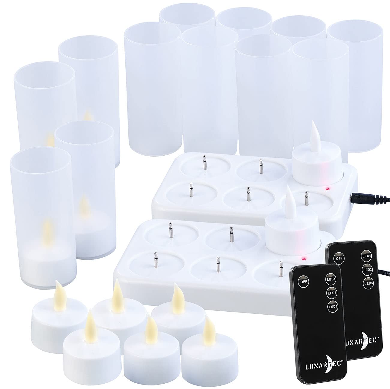 Lunartec Licht-Dekoration LED Teelicht 12er-Set mit Ladestation