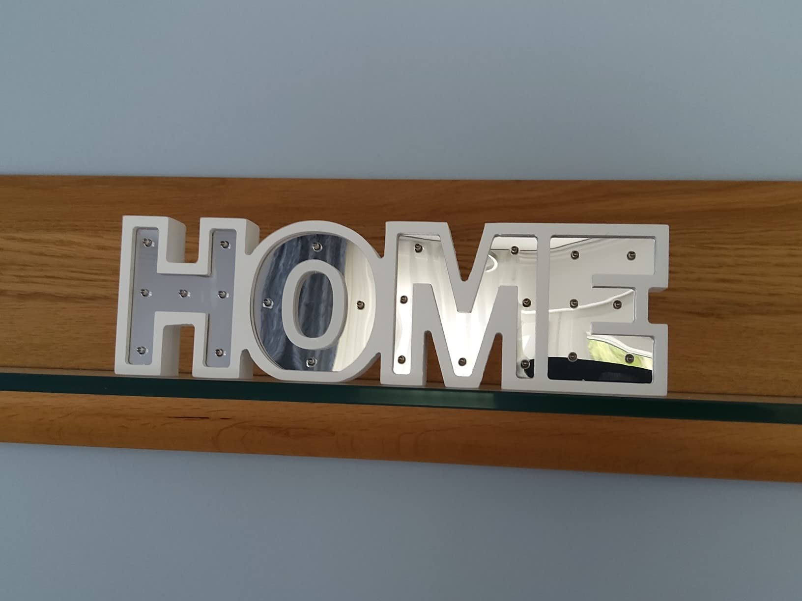 Lunartec LED-Schriftzug Home Holz Spiegel Timer batteriebetrieben