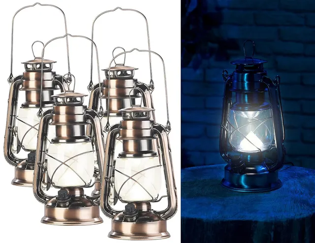 Lunartec Taschenlampen LED-Sturmlaterne Akku 4er-Set bronze warmweiß