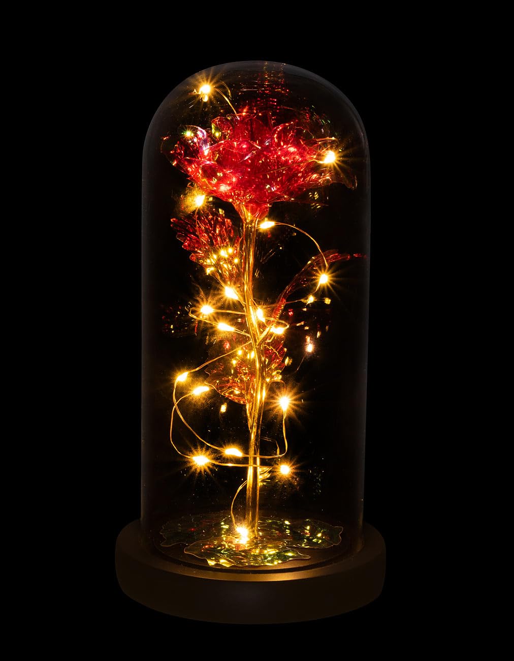Lunartec Licht-Dekoration Rose unter Glas LED kristallrot 21,5 cm