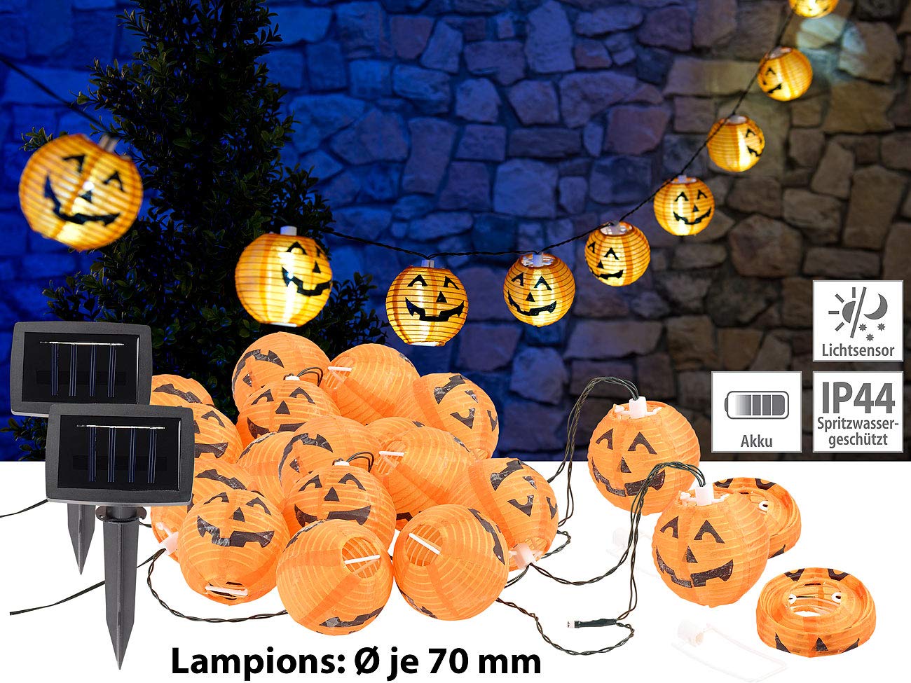 Lunartec Licht-Dekoration Solar-Lichterkette Kürbis 2er-Set