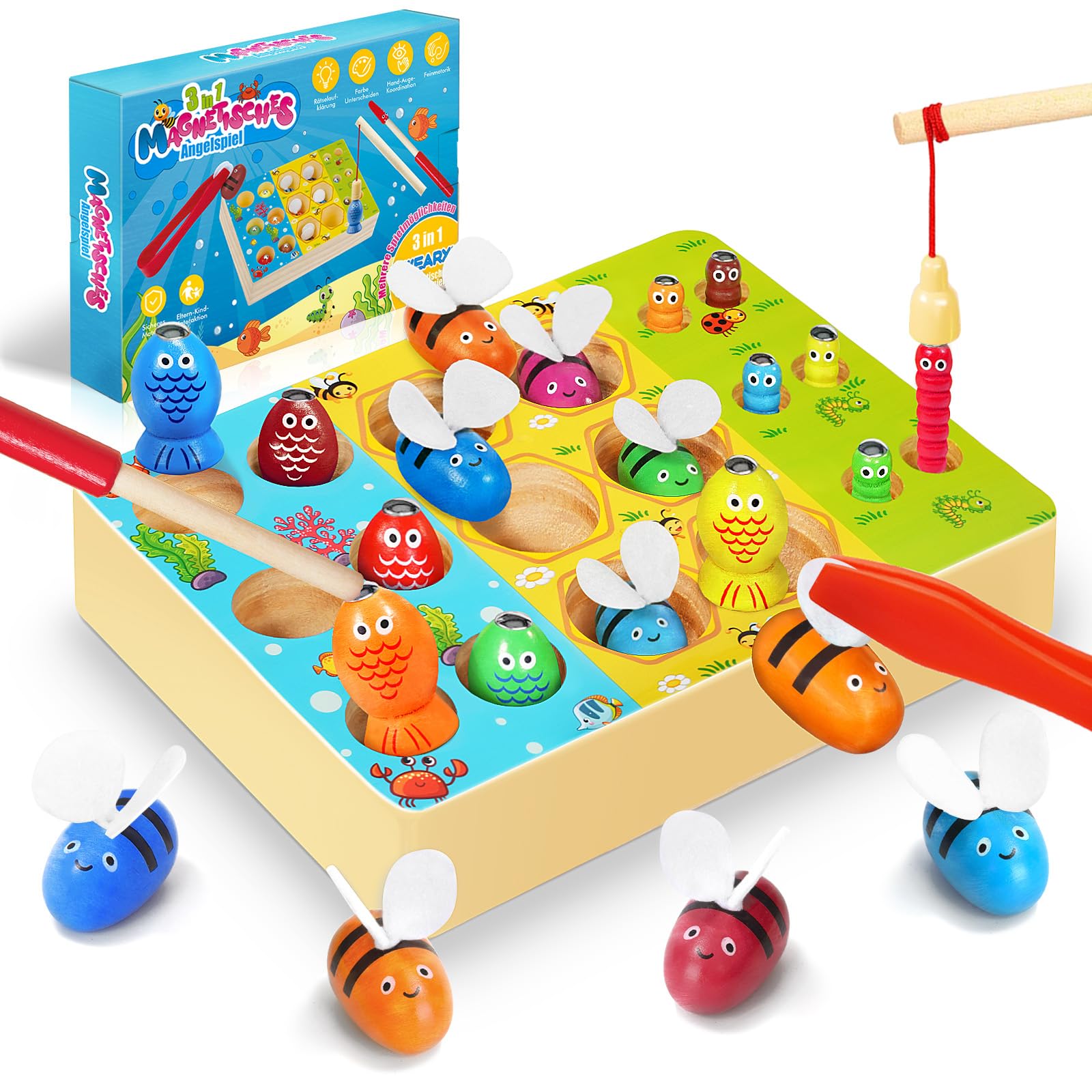 WEARXI Spielzeug Angelspiel magnetisch 3 in 1 Holz