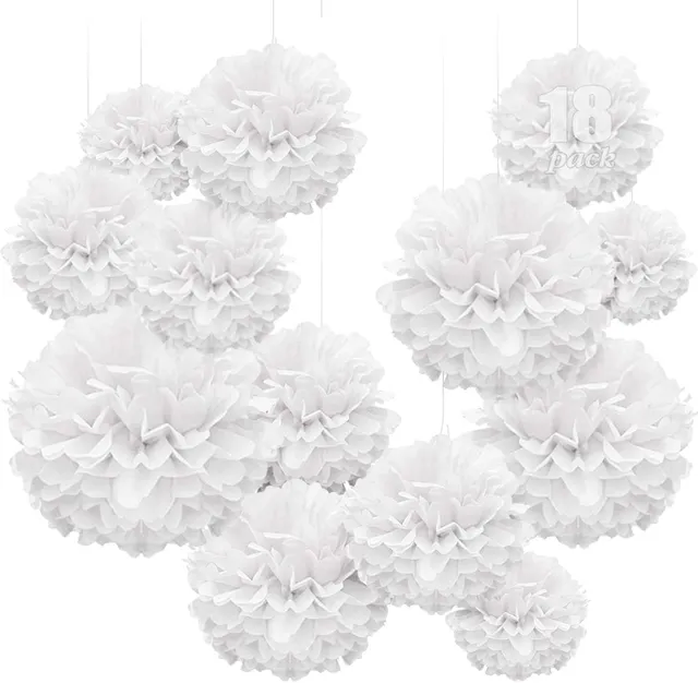 WEARXI Partydeko Pompons weiß 18 Stück Seidenpapier