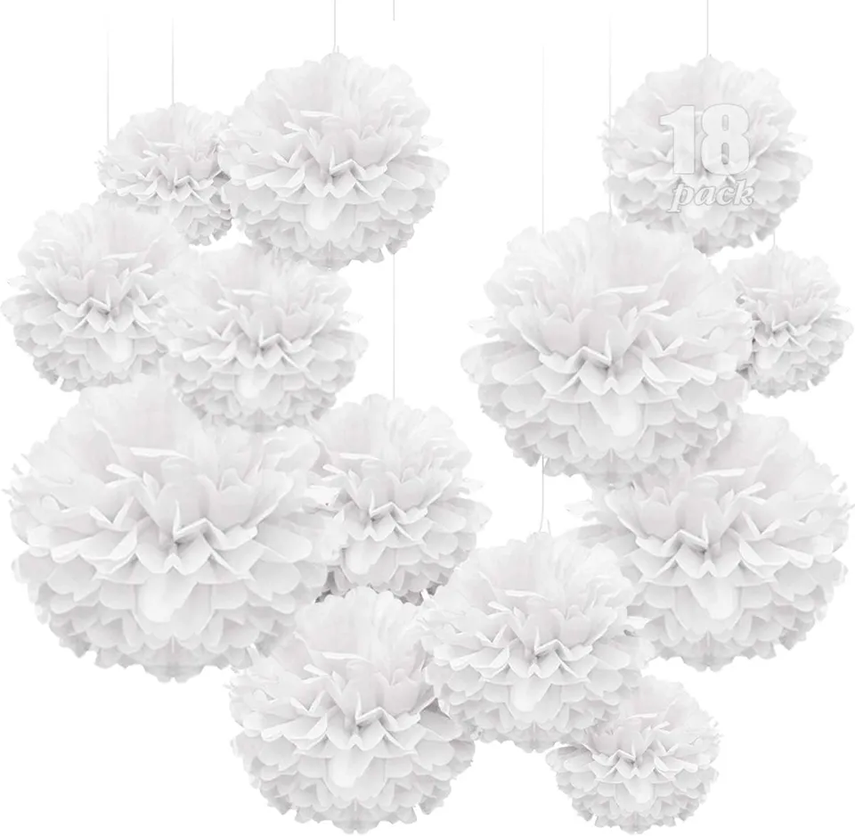 WEARXI Partydeko Pompons weiß 18 Stück Seidenpapier