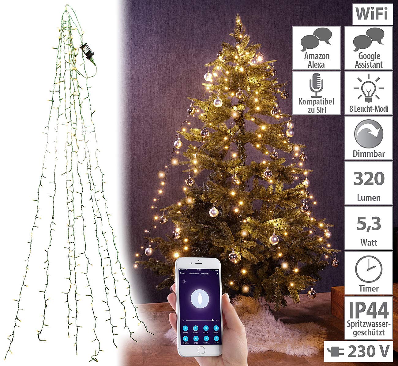 Lunartec Licht-Dekoration Tannenbaum-Überwurf 320 LEDs warmweiß