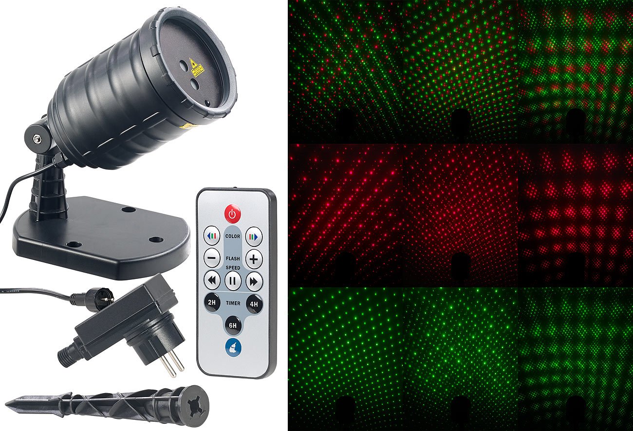 Lunartec Licht-Dekoration Star Shower LP-320 Laser-Projektor rot grün