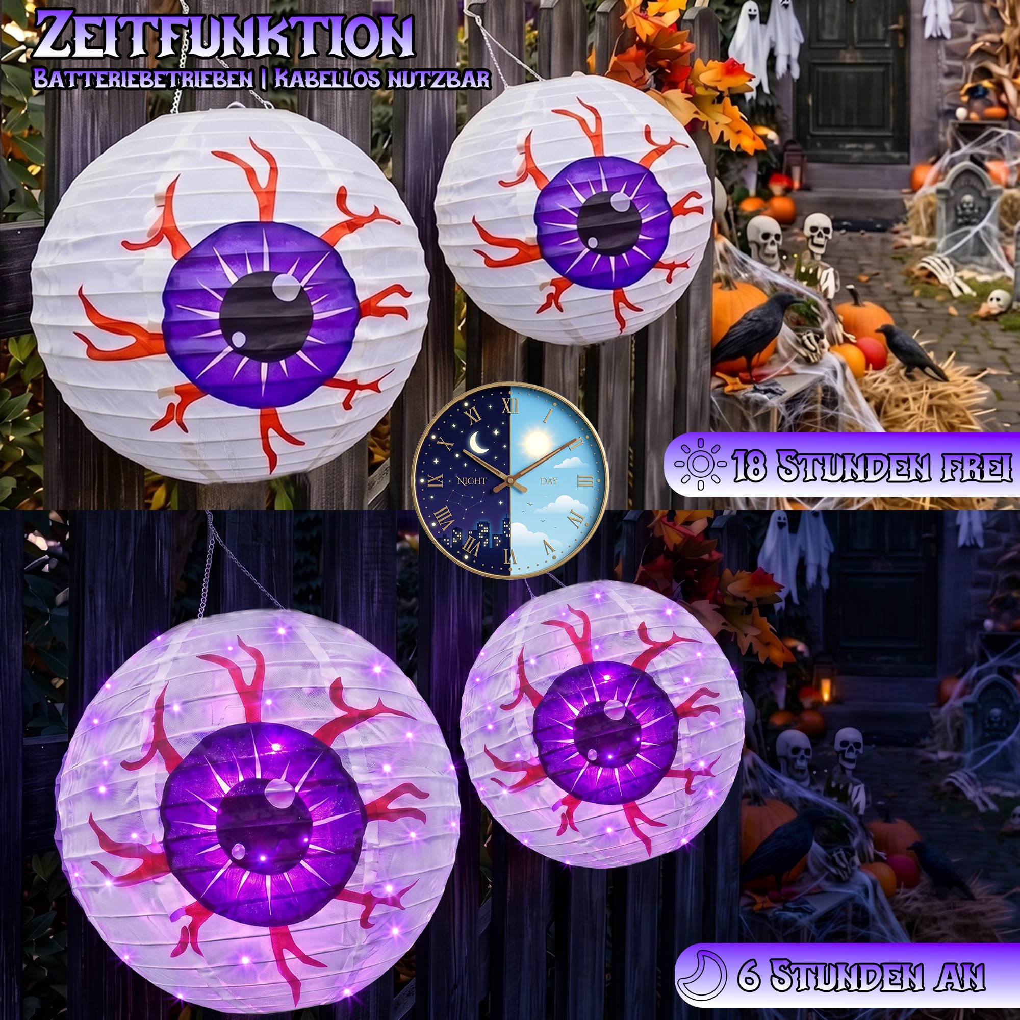 Qedertek Lighting Halloween Laterne Lila 40 LED Batterie Timer