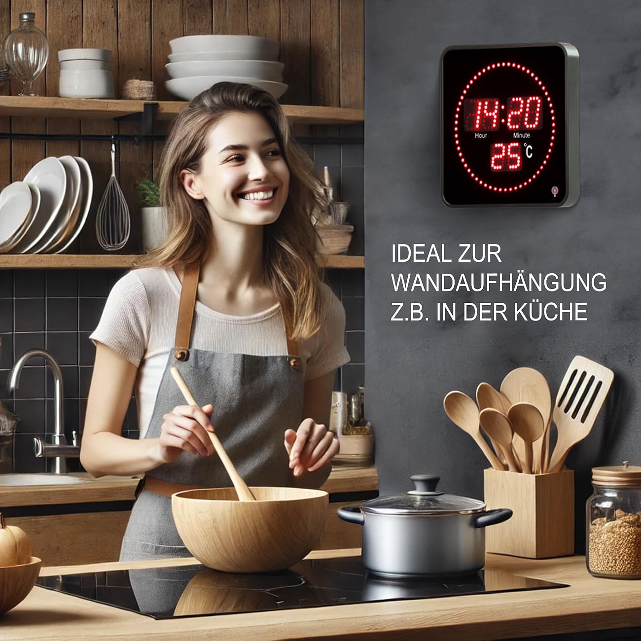 Lunartec LED-Uhren Funk-Tisch- und Wanduhr Temperatur rote LEDs 20 cm