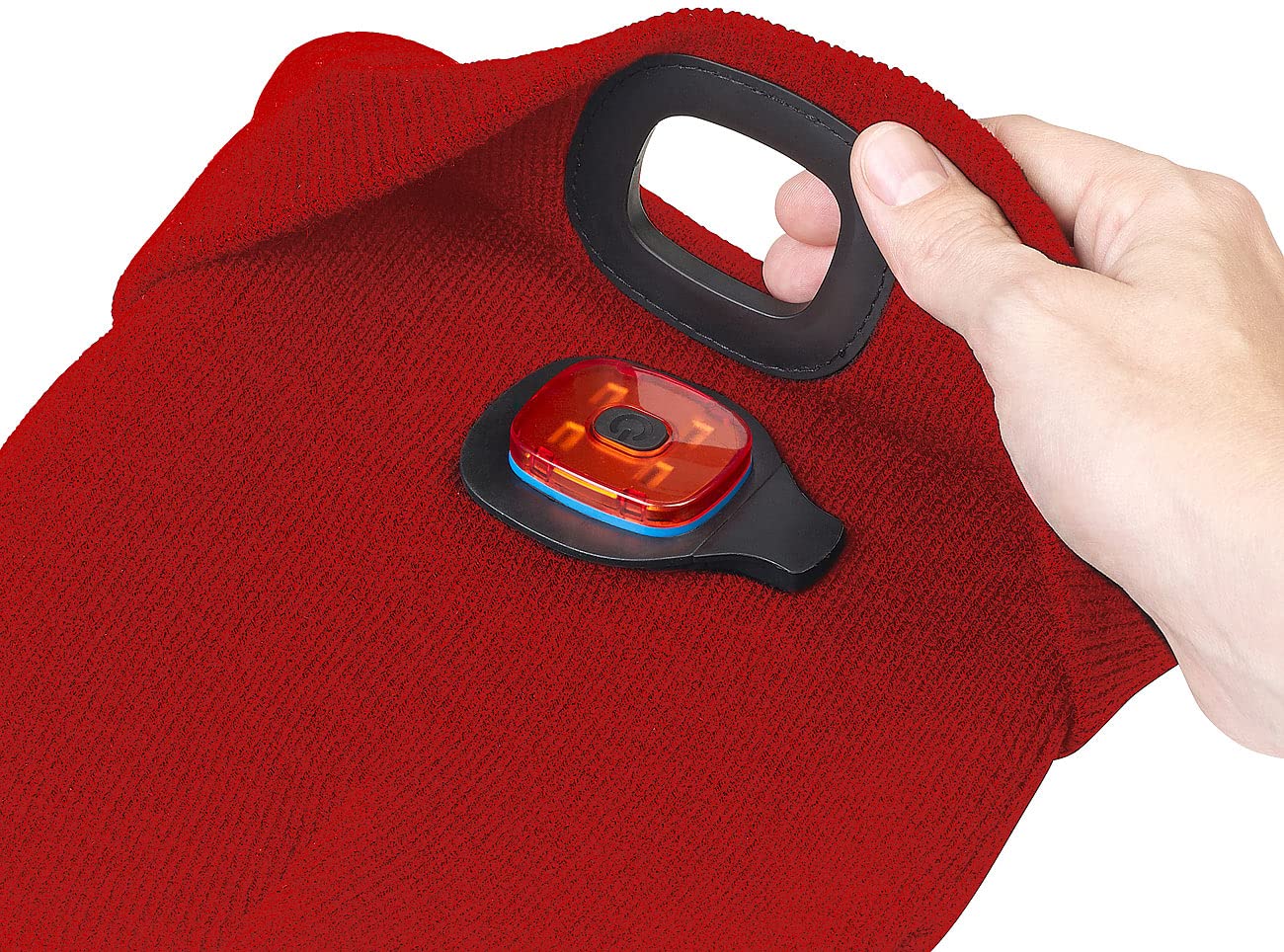 Lunartec Taschenlampen LED-Mütze rot aufladbar 8 LEDs