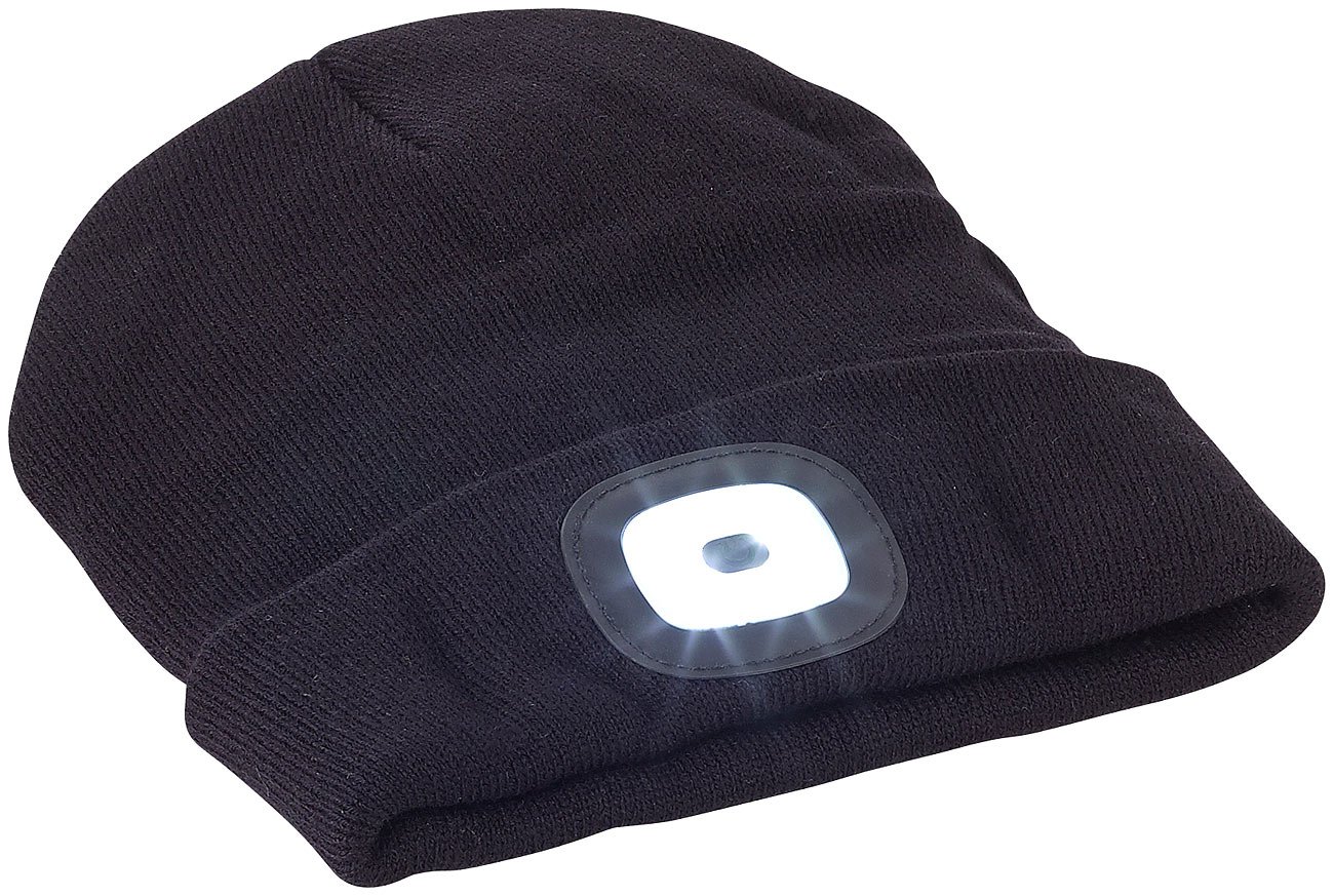 Lunartec LED-Mütze schwarz USB Strickmütze mit Licht