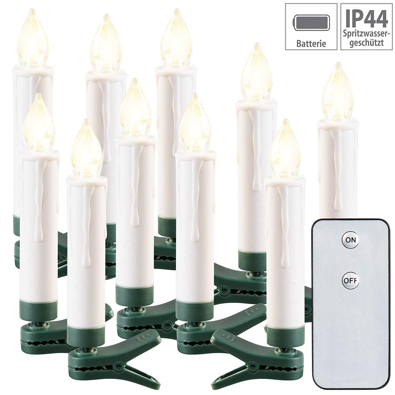 Lunartec Licht-Dekoration LED-Weihnachtsbaum-Kerzen 10er-Set IP44