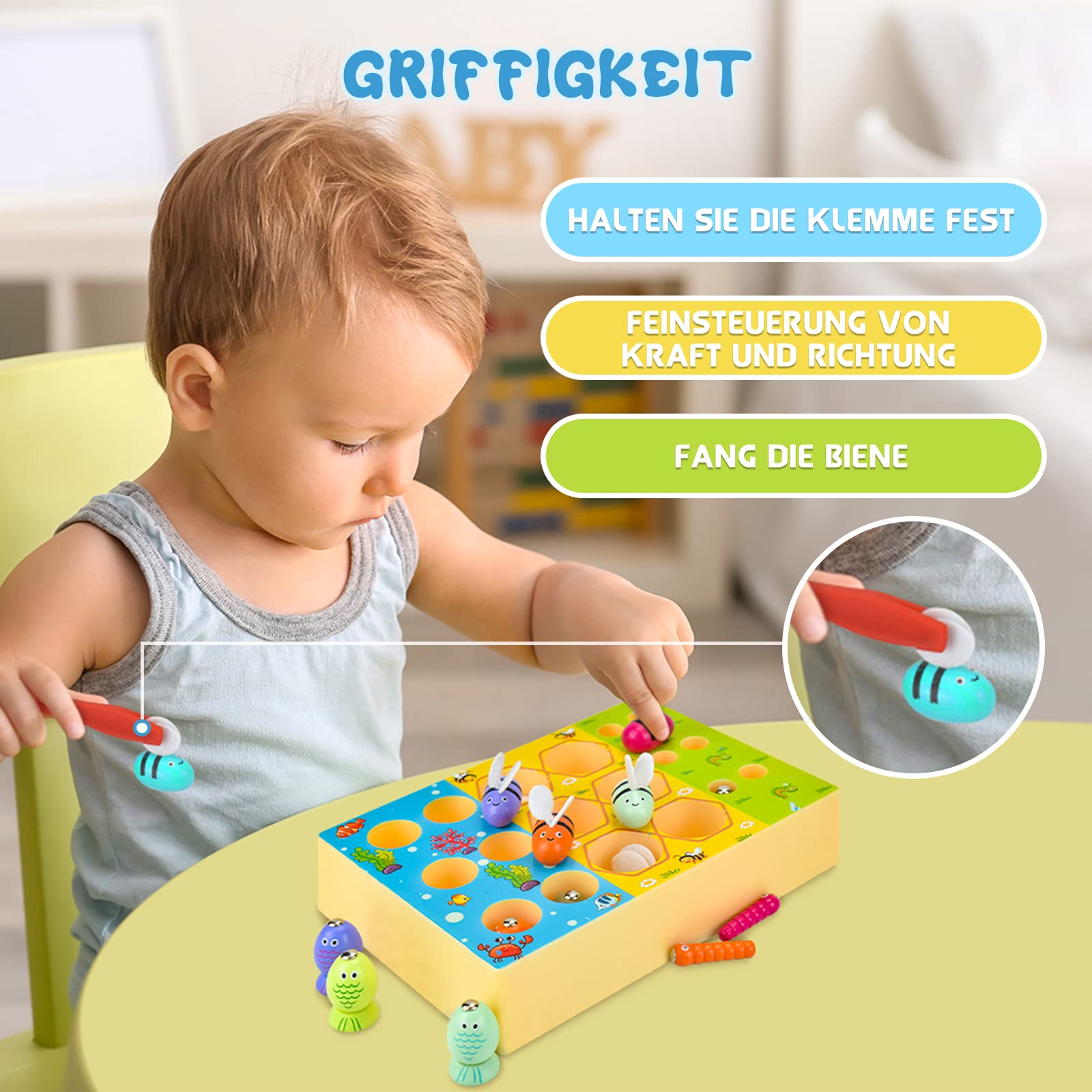 WEARXI Spielzeug Angelspiel magnetisch 3 in 1 Holz