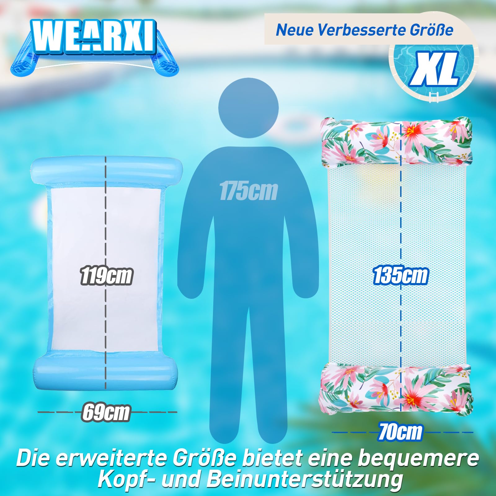 WEARXI Schwimmhilfen Luftmatratze Pool XL 2 Stück 4in1