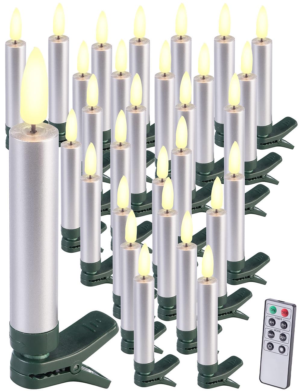Lunartec Candles LED-Weihnachtsbaumkerzen 30er-Set silber
