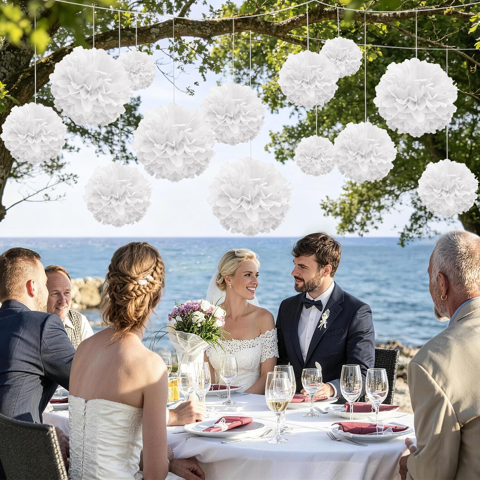 WEARXI Partydeko Pompons weiß 18 Stück Seidenpapier