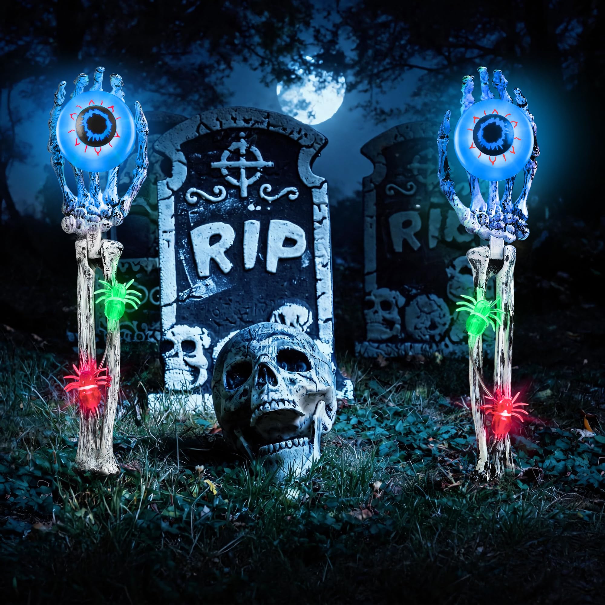 Qedertek Lighting Halloween Skelett-Hände Deko blau 2er-Set