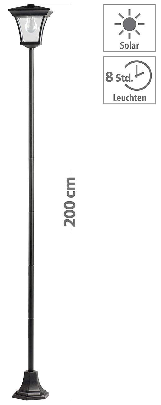 Lunartec Außenbeleuchtung Solar-Gartenleuchte 200cm 2er-Set