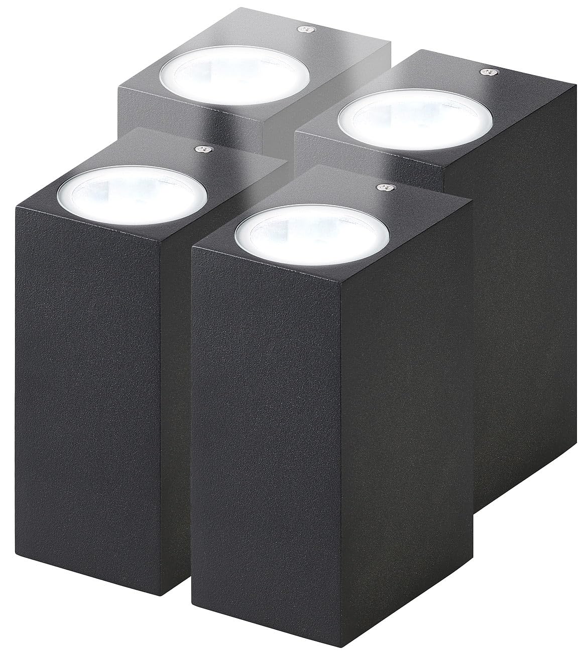 Lunartec Leuchtmittel eckige Up Down Wandleuchte schwarz 4er-Set IP44
