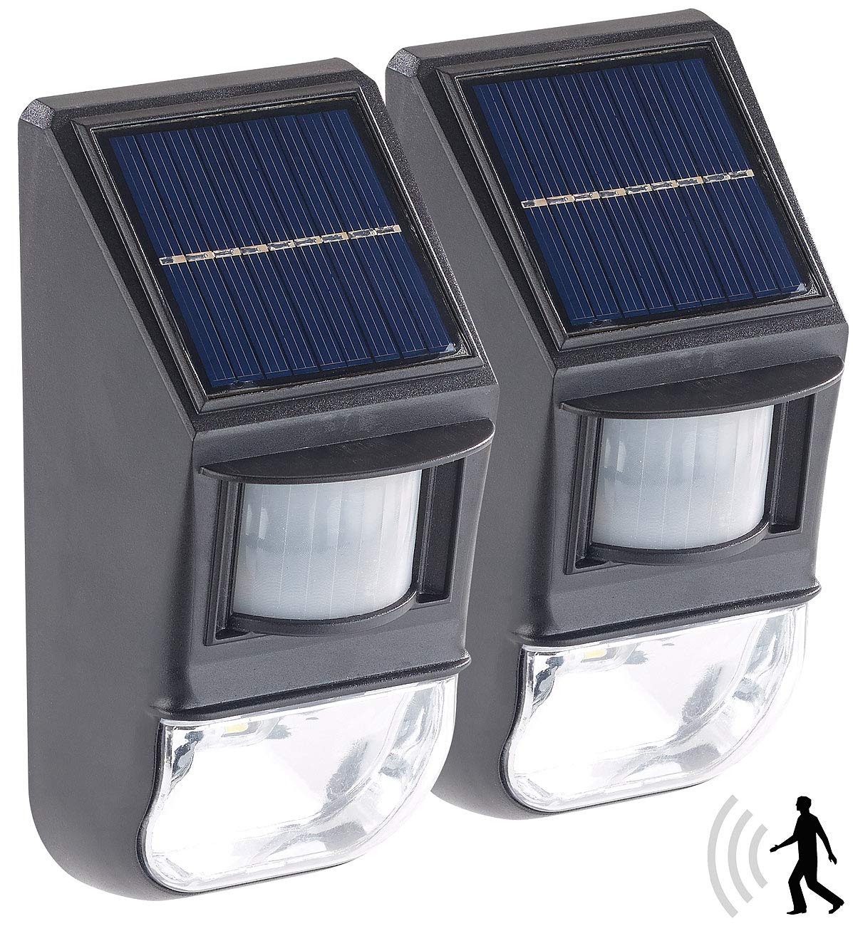 Lunartec Außenbeleuchtung Solar-Wandleuchte 2er-Set 50 lm Sensor
