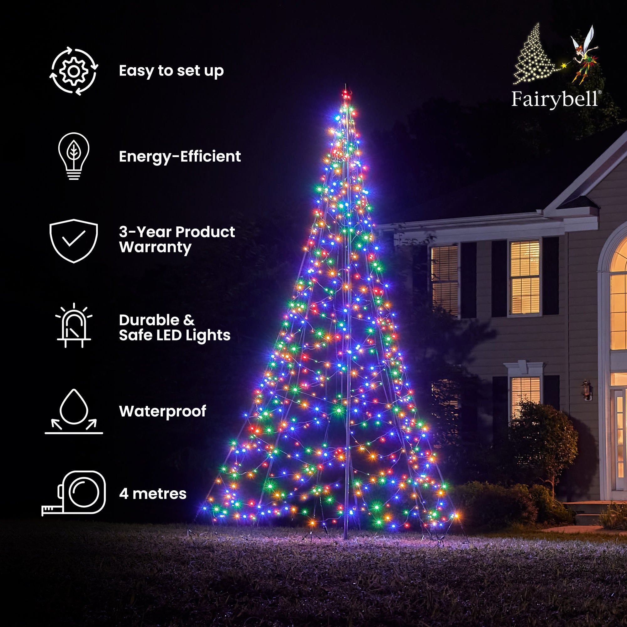 Fairybell Premium 4 Meter 640 LED Lichterbaum mehrfarbig mit Mast