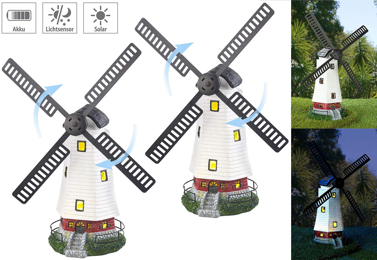 Lunartec Licht-Dekoration Solar-Windmühle mit LED 32cm 2er-Set