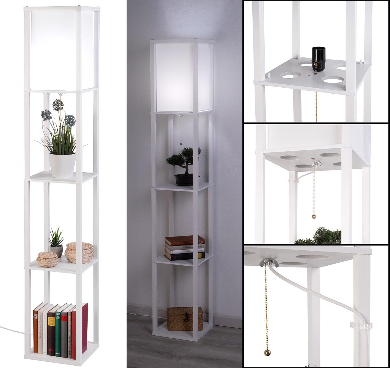 Lunartec Innenbeleuchtung Regal-Stehlampe Holz weiß E27 160 cm