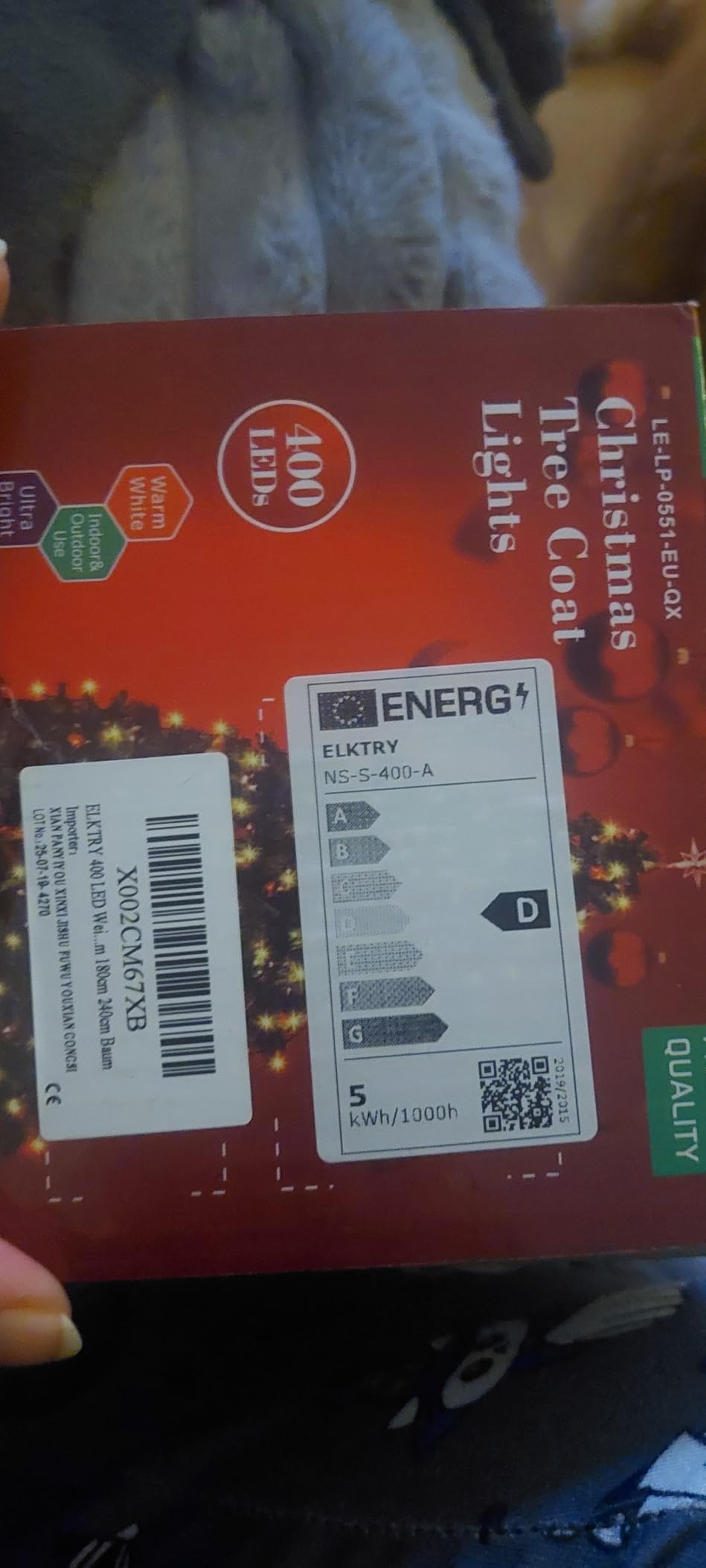 elktry Weihnachtsbaum Lichterkette Ring 400 LED warmweiß 2M