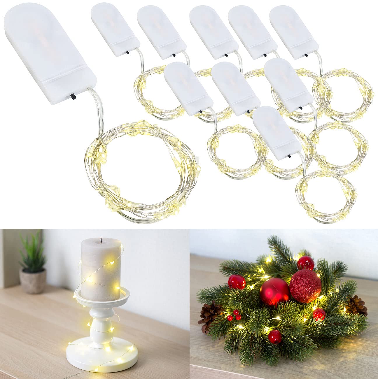 Lunartec Licht-Dekoration LED Lichterdraht warmweiß 10er-Set 1,2 m