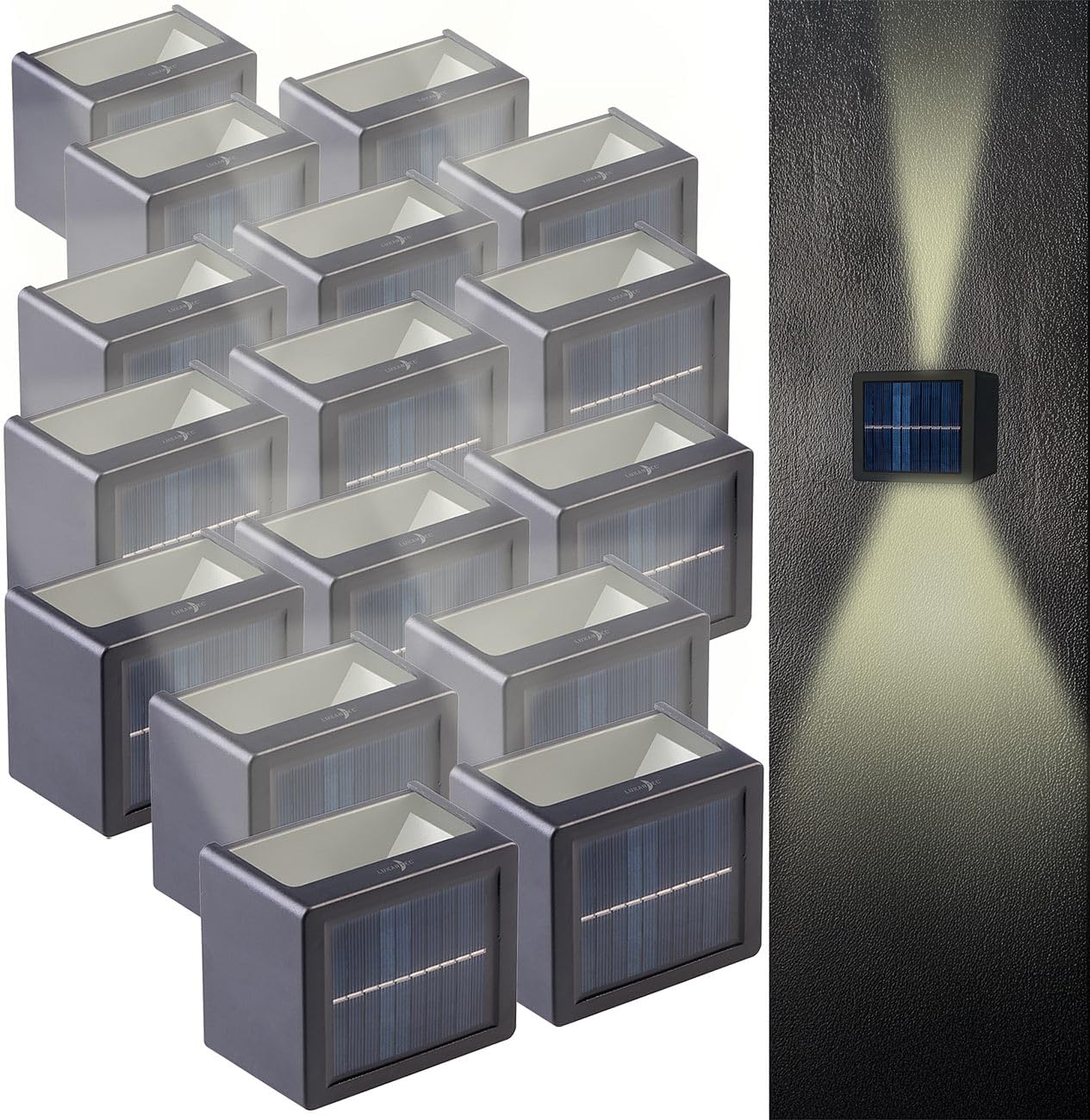 Lunartec Außenbeleuchtung Solar-Wandleuchte 16er-Set warmweiß IP65