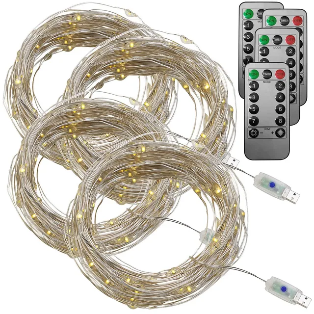 Lunartec USB-Lichterkette warmweiß 10m 4er-Set mit Timer