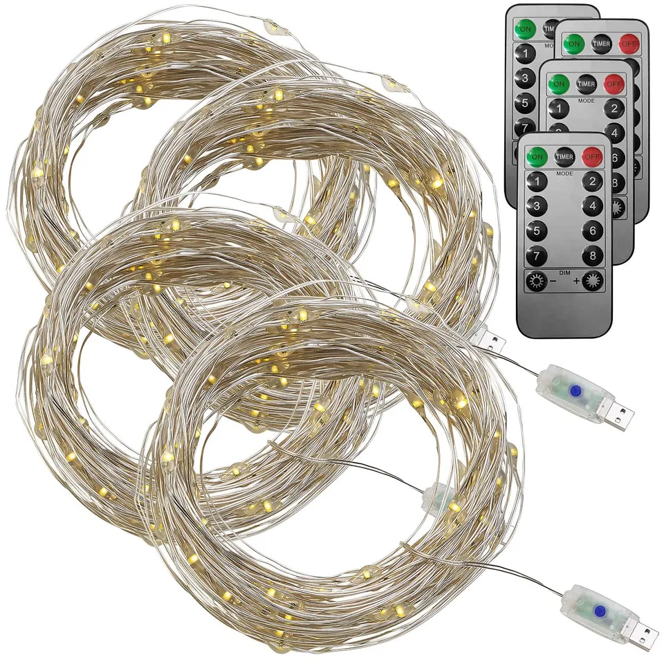 Lunartec USB-Lichterkette warmweiß 10m 4er-Set mit Timer