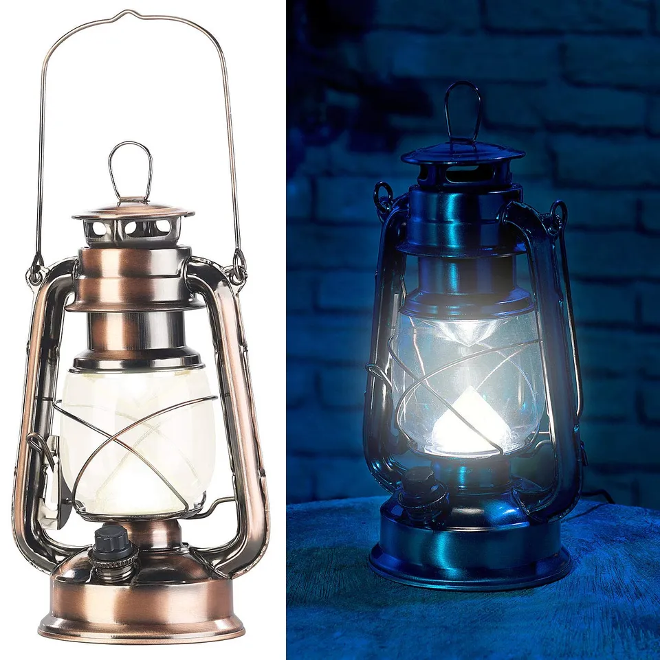 Lunartec Sturmlampe LED-Laterne Akku bronze warmweiß