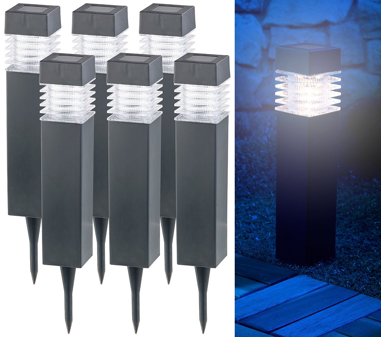 Lunartec Außenbeleuchtung Solar-Wegeleuchten 6er-Set Warmweiß