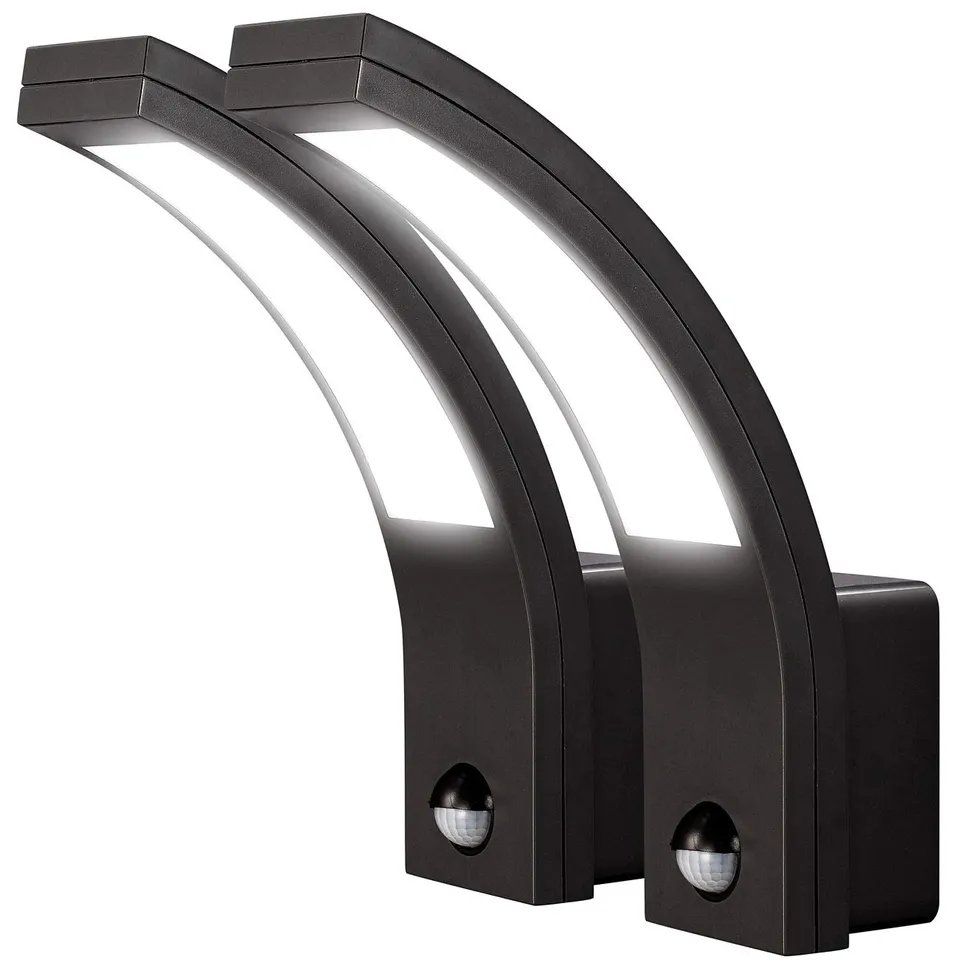 Lunartec Außenbeleuchtung LED-Wandleuchte 2er-Set mit Bewegungsmelder