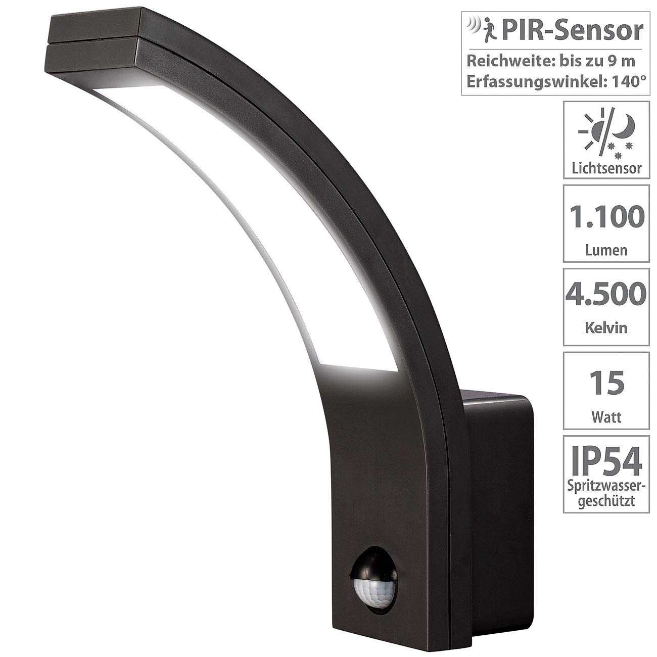 Lunartec LED-Außenwandleuchte 1100 Lumen weiß mit Sensor