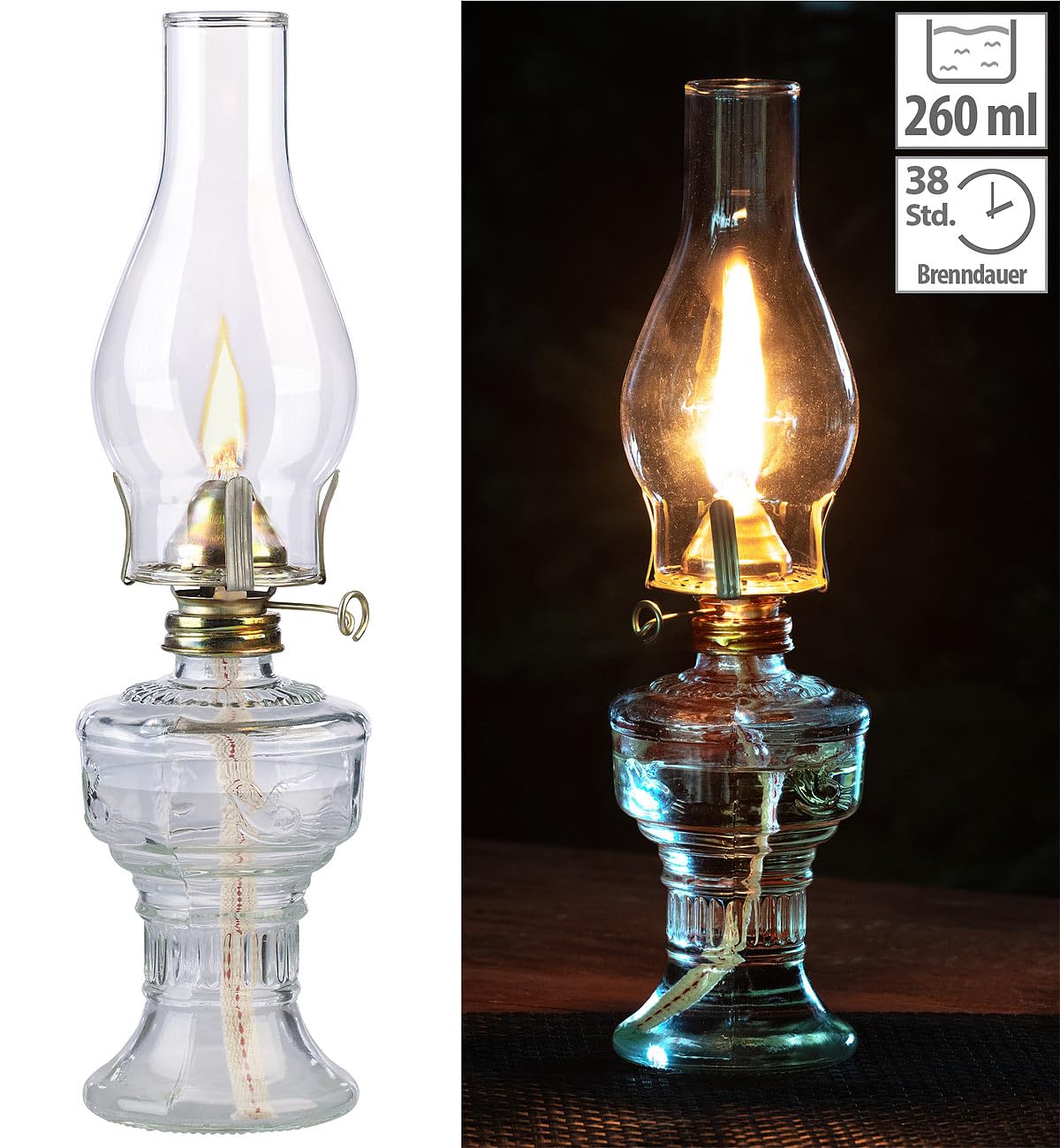 Lunartec Taschenlampen 2er Petroleum-Sturmlaterne 32 cm Glas