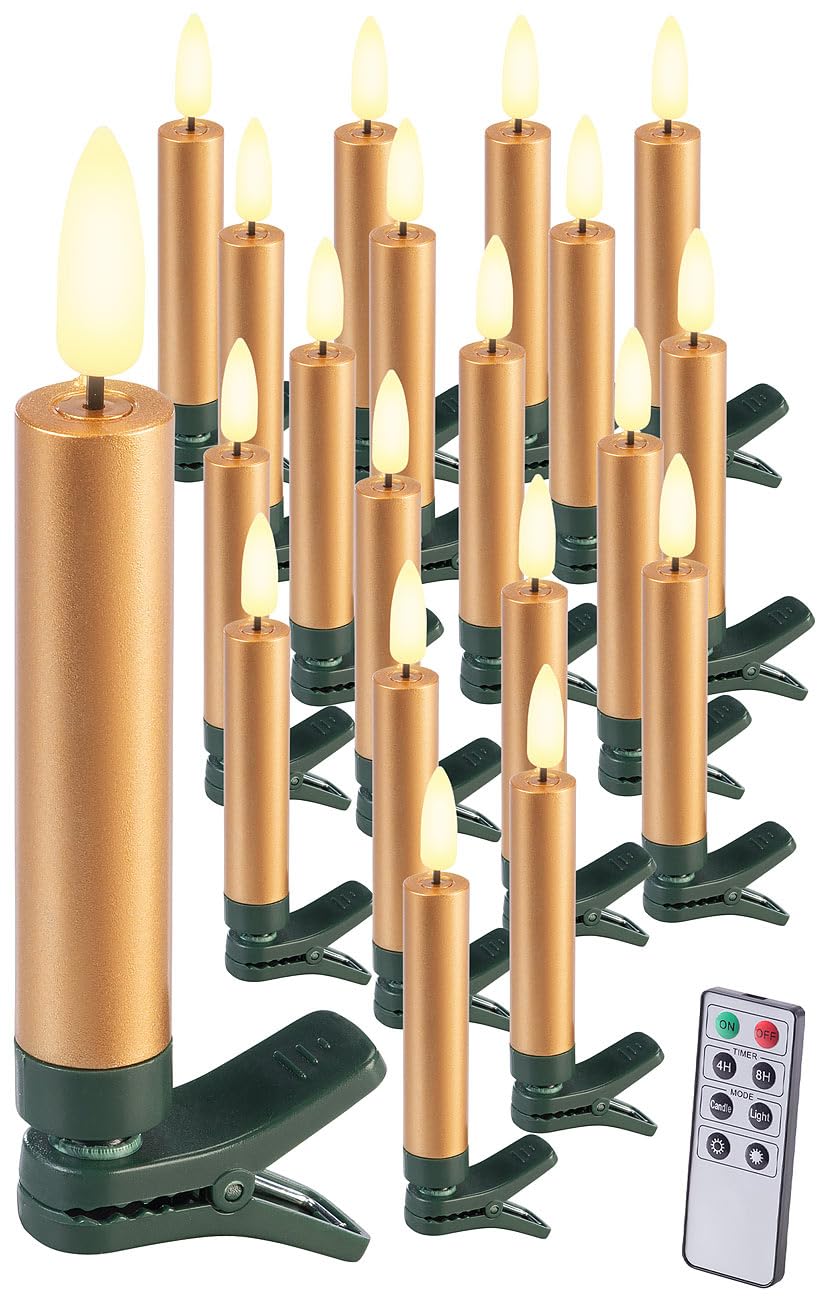 Lunartec LED-Weihnachtsbaumkerzen Gold 20er-Set