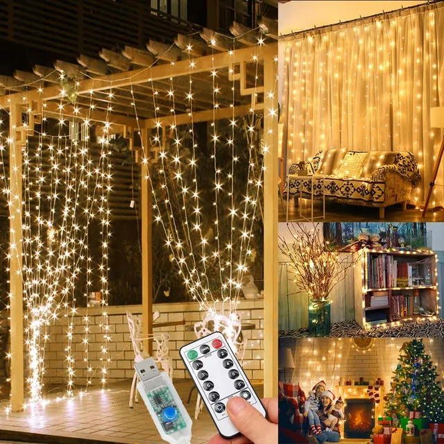 WEARXI Lichterketten Lichtvorhang 300 LED 3x3m warmweiß
