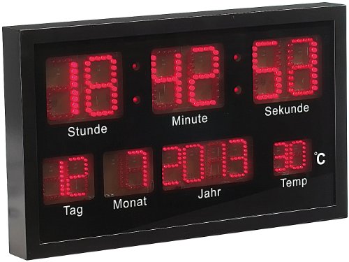 Lunartec LED-Uhren Wanduhr groß digital Datum Temperatur